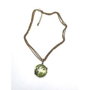 MONET Necklace Triple Chain Gold Tone Green Glass Pendant 16”+2”